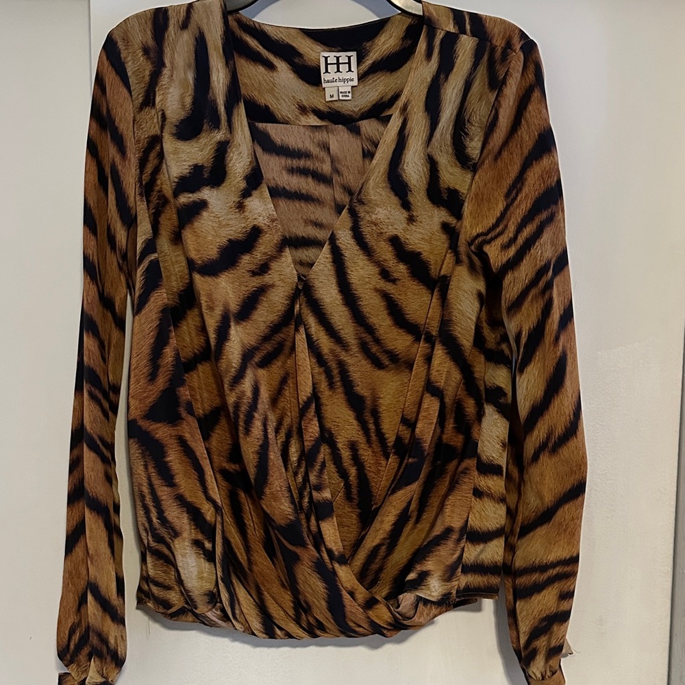 Halston Heritage Tiger Stripe Wrap Blouse
